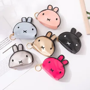 Cute rabbit shaped coin purse with keyring, premium PU leather mini wallet in assorted colors.