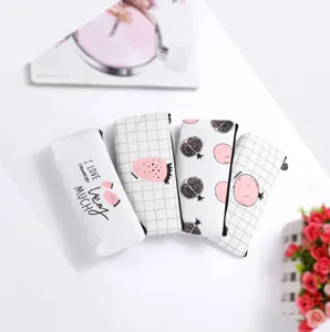 Canvas Pencil Case Cute Strawberry Pomegranate Pattern Student Stationery Storage Bag