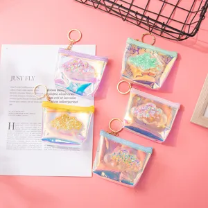 Holographic transparent cloud coin purse cute jelly keychain pouch cosmetic storage bag