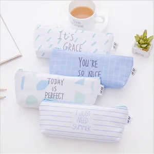 Minimalist Canvas Pencil Case Large Capacity Geometric Striped Plaid Zipper Pen Bag Stationary Pouch Office School Storage Organizer For Kids Students