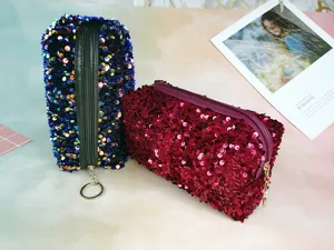 Sequins makeup bag stylish pencil pouch large capacity travel organizer case shiny