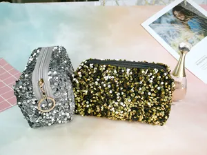 Fashion sequin cosmetic bag large capacity travel toiletry organizer for women stylish shine