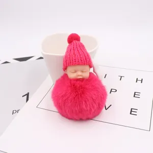 Süßer schlafender Babypuppe Pompon Schlüsselanhänger Plüsch Tasche Anhänger Auto Deko