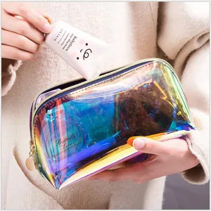 Holographic laser cosmetic bag large capacity portable makeup pouch travel toiletry organizer