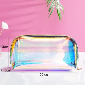 Holographic clear cosmetic bag TPU waterproof makeup pouch portable toiletry organizer for travel