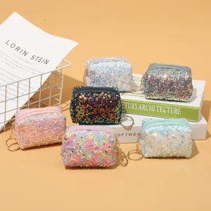 Mini Sequin Coin Purse Keychain Small Lipstick Storage Pouch For Kids Women Sweet Sequined Wallet Key Ring Bag