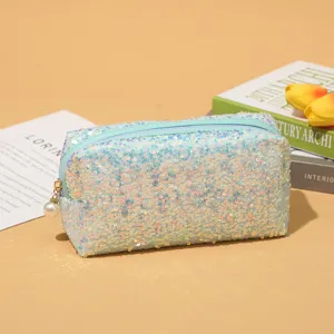 Shiny Sequin Cosmetic Bag Large Capacity Makeup Pouch Iridescent Travel Storage Organizer