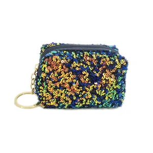 Mini sequin coin purse with keychain glitter zipper pouch compact lipstick storage bag
