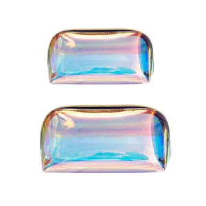 Holografische transparente halbrunde Kosmetiktasche Set, tragbare Make-up Aufbewahrungstasche.