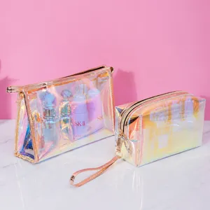 Iridescent Makeup Bag TPU Waterproof Transparent Cosmetic Bag Portable Travel Toiletry Organizer Multi-functional Storage Pouch Women