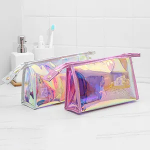 Holografische Transparante Laser Magic Color Make-uptas Grote Capaciteit TPU Aktetas Draagbare Multifunctionele Wastas