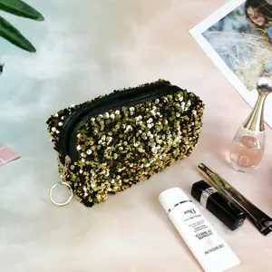 Women's Sequined Velvet Cosmetic Bag Large Capacity Portable Travel Toiletry Storage Pouch Case Organizer Vanity Kit Pouch