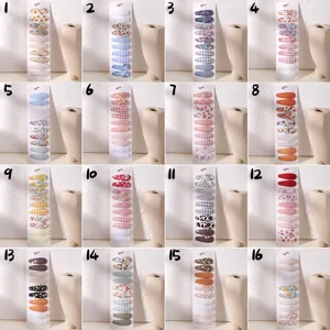 Floral and checkered fabric hair clip sets in 16 assorted styles for women and girls.