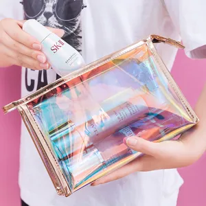 Holographic Clear Makeup Bag Portable Laser Cosmetic Pouch Travel Toiletry Organizer