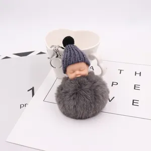 Süsser schlafender Baby Puppe Pompon Schlüsselanhänger Plüsch Tasche Anhänger Autodeko