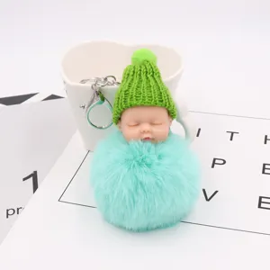 Süßer schlafender Puppen Schlüsselanhänger Plüsch Pompom Taschenanhänger Auto Deko