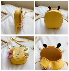 Kids cute yellow bee crossbody bag, miniature insect shoulder purse with colorful wings!