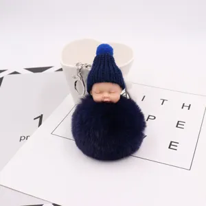 Süßer schlafender Babypuppe Pompon Schlüsselanhänger Plüsch Auto Tasche Anhänger Flauschig
