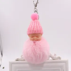Süßer schlafender Baby Puppe Schlüsselanhänger Plüsch Bommel Tasche Anhänger in rosa