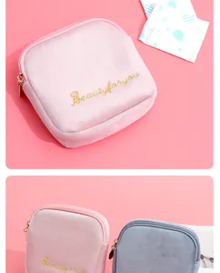 Velvet sanitary napkin storage pouch portable cute makeup bag for women daily travel organizer