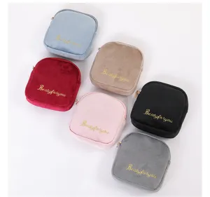 Velvet small zipper pouch set, soft cosmetic makeup bag and jewelry storage organizer.