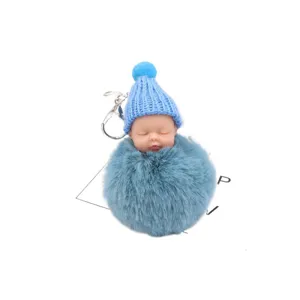 Flauschiger schlafender Baby Puppe Schlüsselanhänger süßer Plüsch Bommel Taschenanhänger Auto Deko