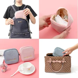 Cute velvet sanitary napkin storage pouch portable cosmetic makeup coin organizer bag