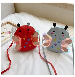 Cute cartoon insect children sling bag, colorful dots transparent wings shoulder bag for kids.