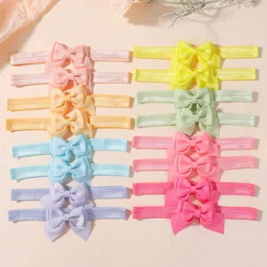 Cute Macaron Bow Hairband For Baby Girls Ribbon Elastic Headband Polyester Handmade Hair Accessories For Infant Toddlers
