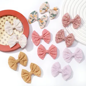 Floral Embroidery Fabric Bow Hair Clips Children Cute Baby Girls Sweet Hairpins Daily Decorative Hair Accessories Headwear