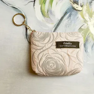 Mini coin purse for women with keychain zipper closure cute floral pattern pink aesthetic wallet
