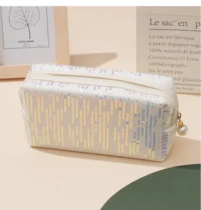 Weißer Pailletten Kosmetikbeutel große Kapazität süße Make-up Tasche tragbarer Organizer