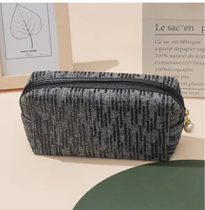 Schwarze Pailletten Kosmetiktasche mit Reißverschluss tragbare Make-up Aufbewahrungstasche