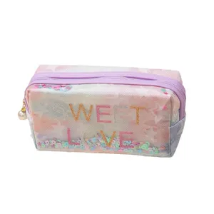 Pastell Batik Stern Make-up-Tasche mit Sweet Love Buchstaben und Pailletten für Damen Aufbewahrung.