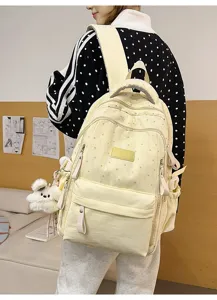 Großer Studentenrucksack mit Sternenmuster und weißem, flauschigem Schaf-Anhänger