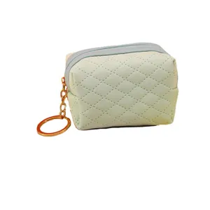 Mini quilted gradient coin purse with key ring cute storage pouch for daily use and travel