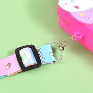 Kinder Silikon Pop It Umhängetasche mit buntem Druckgurt, süßes Design kleine Münztasche.