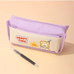 Cute cartoon puppy large capacity pencil case macaron color canvas stationery storage bag