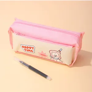 Cute cartoon puppy pencil pouch large capacity multi-layer zipper canvas stationery storage