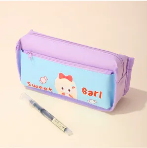 Sweets style cartoon girl pencil case with macaron colors, large capacity student stationery bag