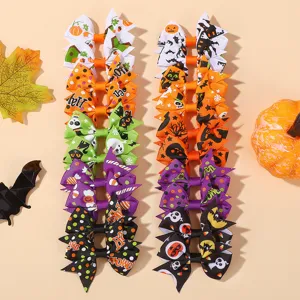 Halloween Kinder Schleife Haarspangen Polyester Ripsband Kürbis Geist Fledermaus Druck Entenschnabel Clips Festliche Party Haarschmuck Für Mädchen