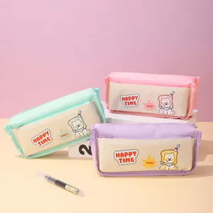 Japanese Cute Cartoon Puppy Large Capacity Pencil Case Zipper Macaron Stationery Storage Bag School Office Supplies