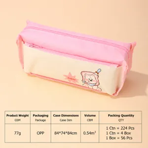 Cute cartoon puppy canvas pencil case large capacity cute stationery storage pouch pink aesthetic
