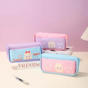 Cute Cartoon Girl Large Capacity Pencil Case Macaron Color Student Stationery Bag Multi-Layer Zipper Pen Pouch School Office Supplies