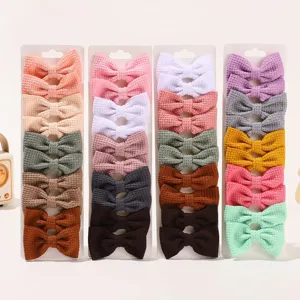 Kinder Baby Mädchen Einfarbige Schleife Haarspangen Maiskorn Waffel Textur Pony Seiten Barrette Süße Kinder Haar Accessoires