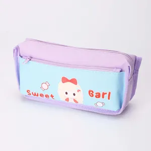 Macaron color cartoon girl canvas pencil case large capacity cute student stationery pouch