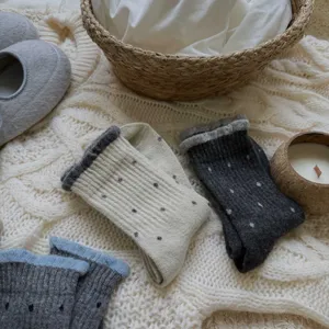 Autumn winter women polka dot cotton socks cozy mid tube lace trim hosiery casual daily wear