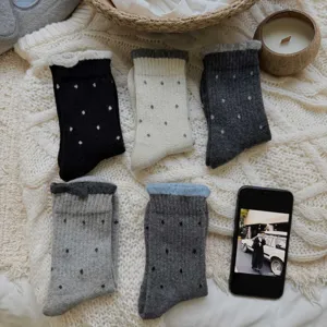 Autumn winter women polka dot socks cute frilly cotton mid-calf cozy warm hosiery set.