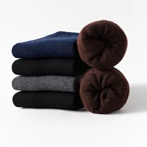 Chaussettes homme couleur unie mi-mollet, automne hiver éponge épaisses chaudes, casual.