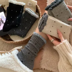 Autumn winter women polka dot socks cozy thick cute frilly warm mid tube hosiery casual style